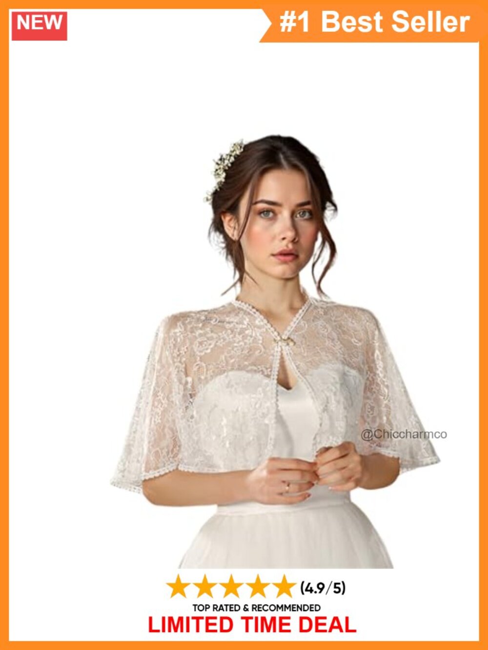 Lace Floral Embroidered Wedding Shawl Pearl Button Bridal Cape Wrap